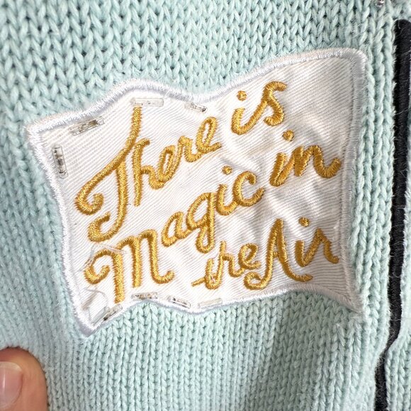 Vintage Quacker Factory Christmas Holiday Sweater Blue Embroidered Patches Large - Picture 11 of 13